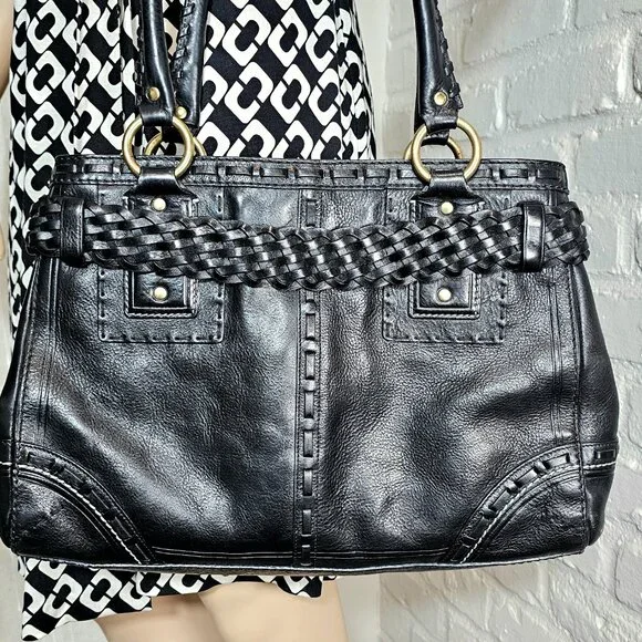 Coach Hamptons Leather Shoulder Bag Black Braided Strap Tassel Vintage - Picture 6 of 16